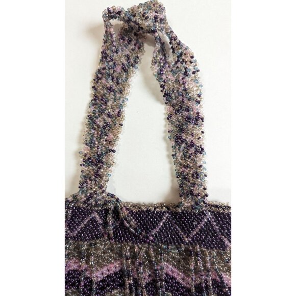 Beaded Purse Woven Small 6 Inch Handbag Multicolor Purple Silver Chevron Bead De - Picture 3 of 10
